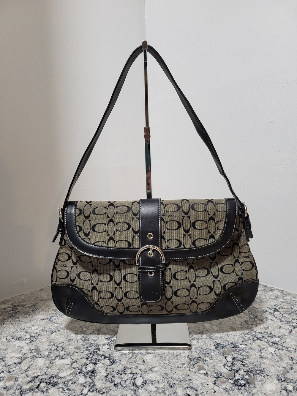 Designer-Inspired Black and Beige Logo Shoulder Bag